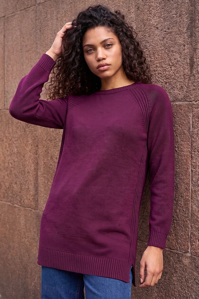 Roman Plum Petite Longline Knit Jumper
