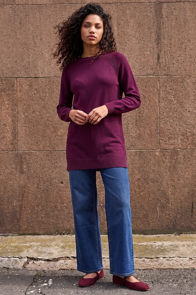 Roman Plum Petite Longline Knit Jumper