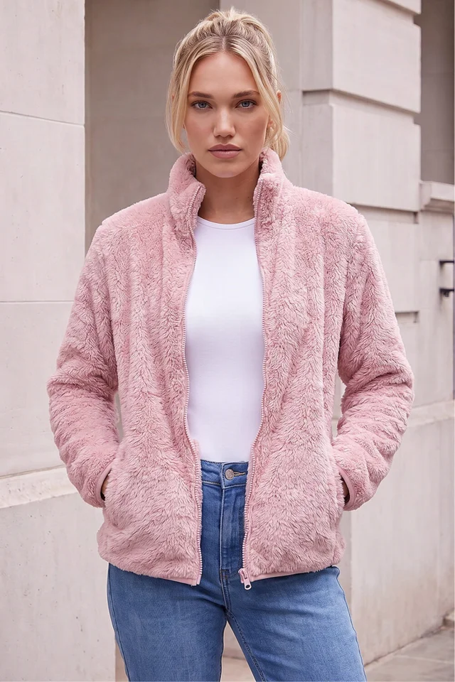 Roman Light Pink Sherpa Fleece Jacket