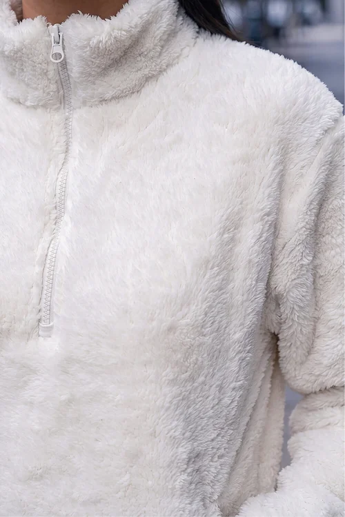 Roman Cream Sherpa Zip Neck Fleece Jacket - 12 Image 4
