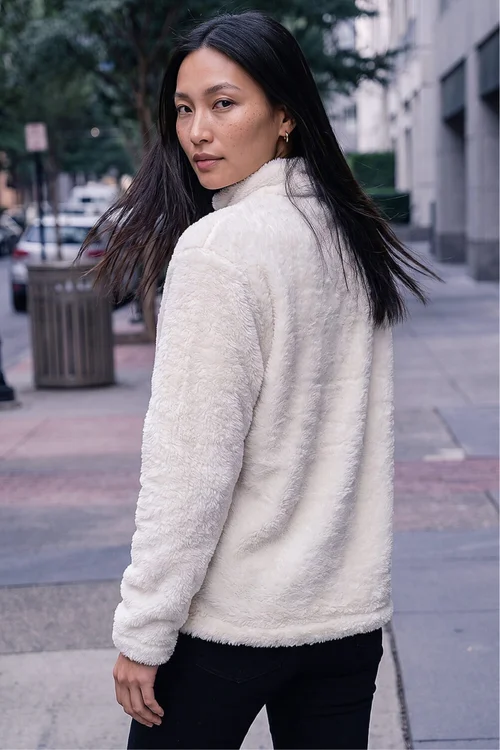 Roman Cream Sherpa Zip Neck Fleece Jacket - 12 Image 3