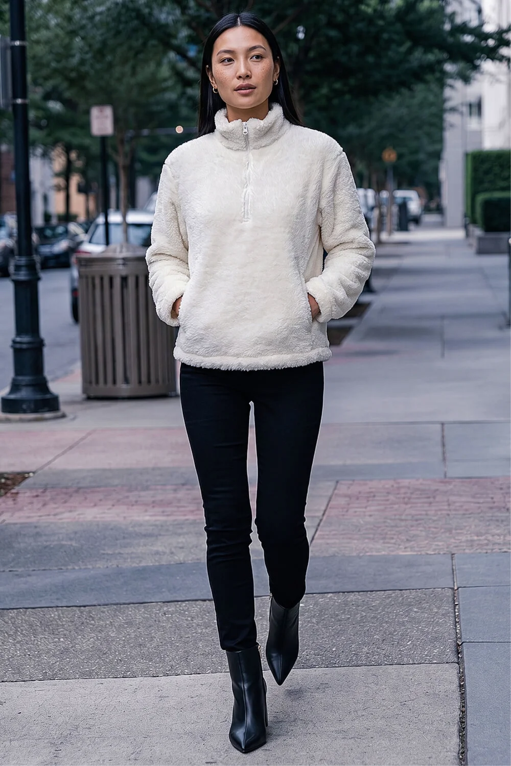 Roman Cream Sherpa Zip Neck Fleece Jacket - 12 Image 2