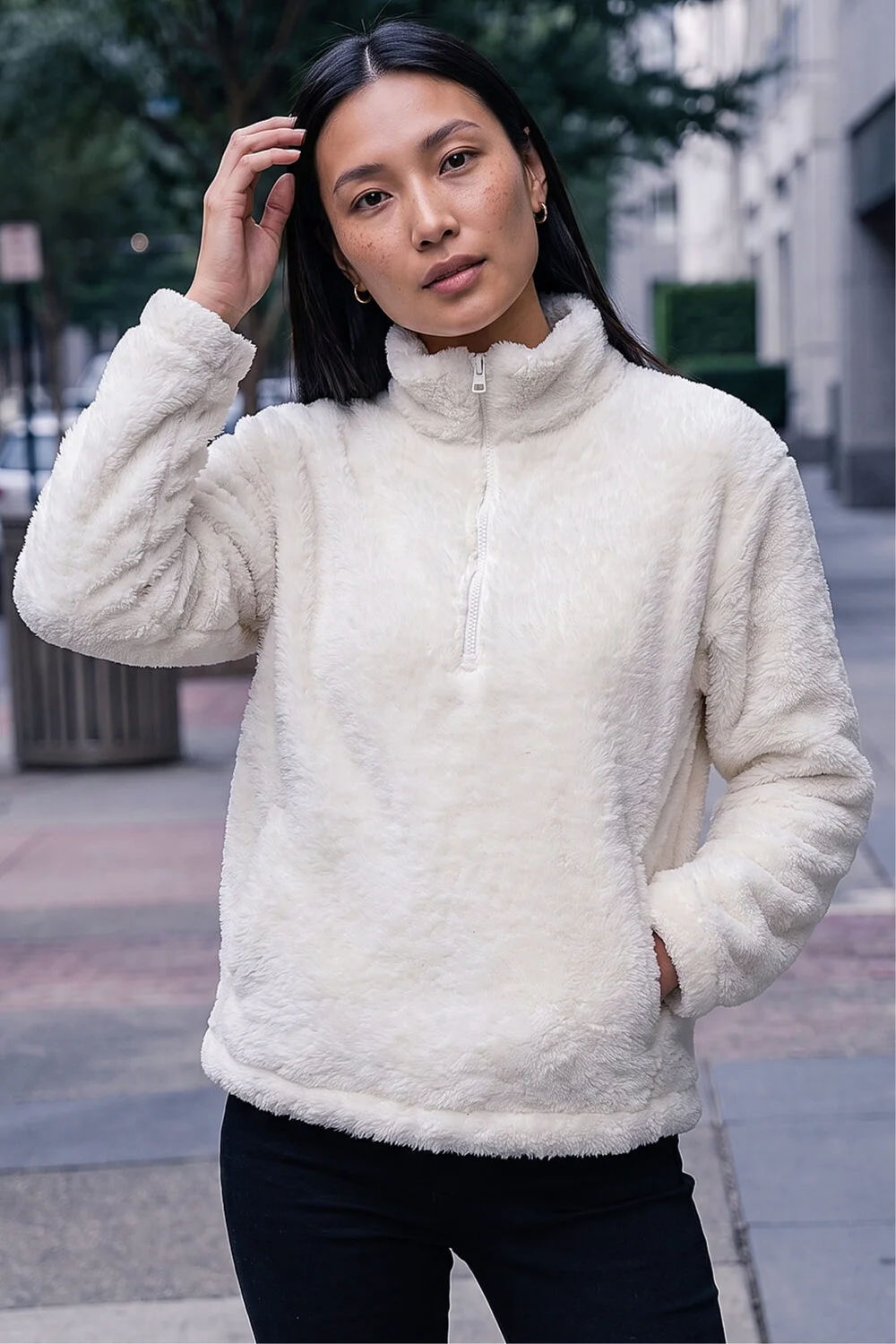 Roman Cream Sherpa Zip Neck Fleece Jacket - 12 Image 1