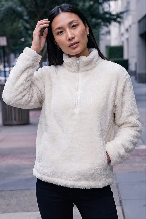 Roman Cream Sherpa Zip Neck Fleece Jacket - 12 Image 1