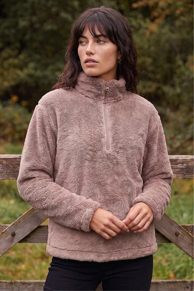 Roman Mocha Sherpa Zip Neck Fleece Jacket