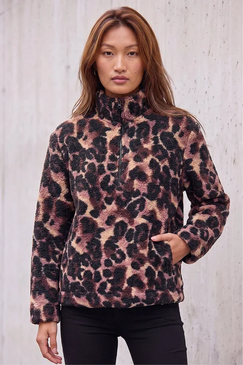 Roman Mauve Animal Print Fleece Jacket - 14 Image 1
