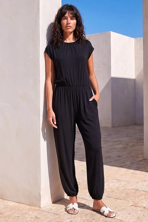 Roman Black Elasticated Waist Jumpsuit - 18 Image 1