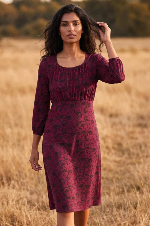 Roman Wine Square Neck Floral Dress - 16 Image 1