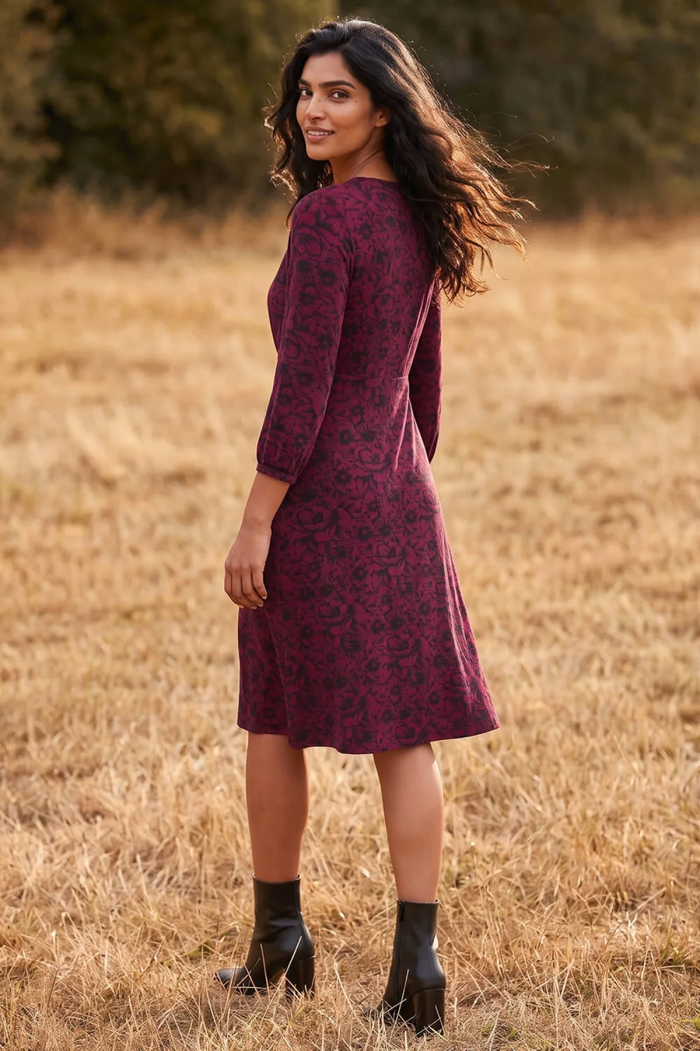 Roman Wine Square Neck Floral Dress - 16 Image 3