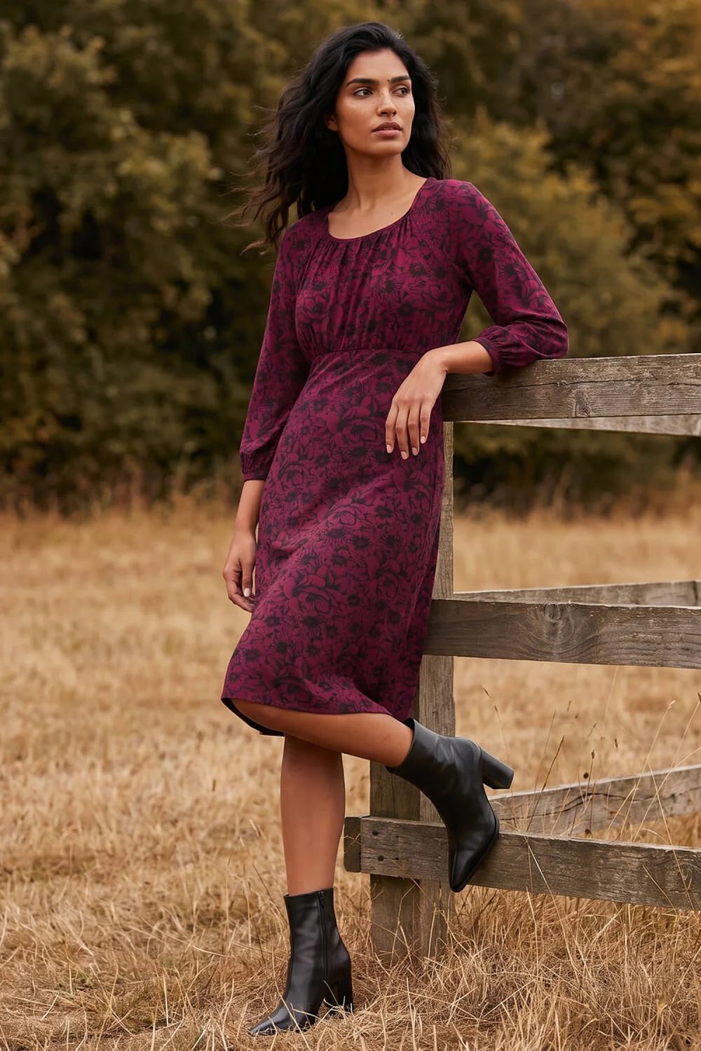 Roman Wine Square Neck Floral Dress - 16 Image 2
