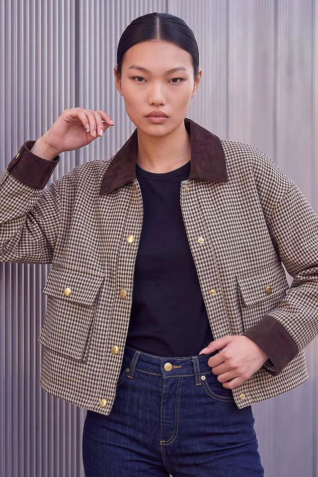 Dusk Camel Check Cord Trim Jacket