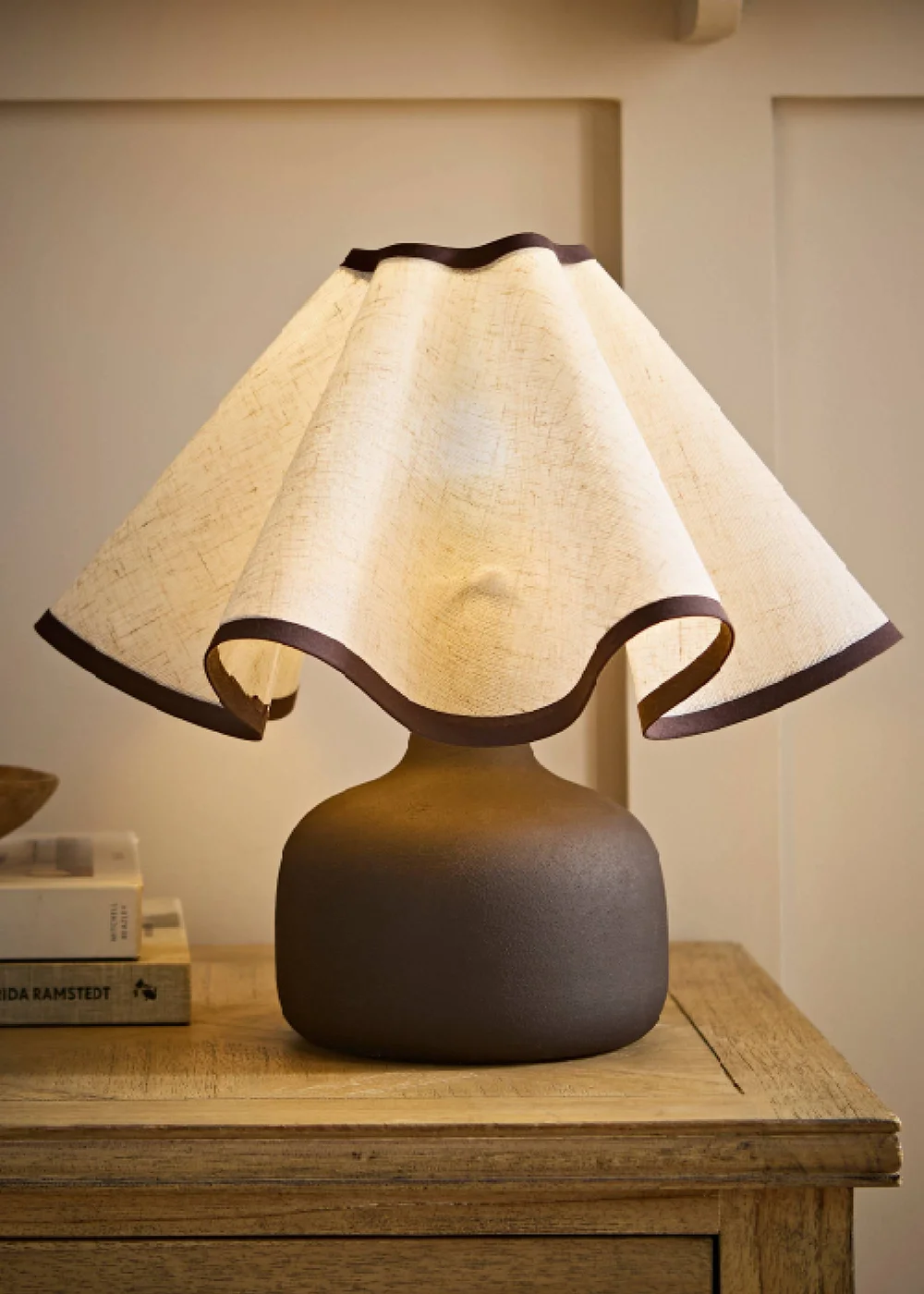ValueLights Emilia Brown Table Lamp with Wavey Shade and Warm White Bulb - One Size Image 1