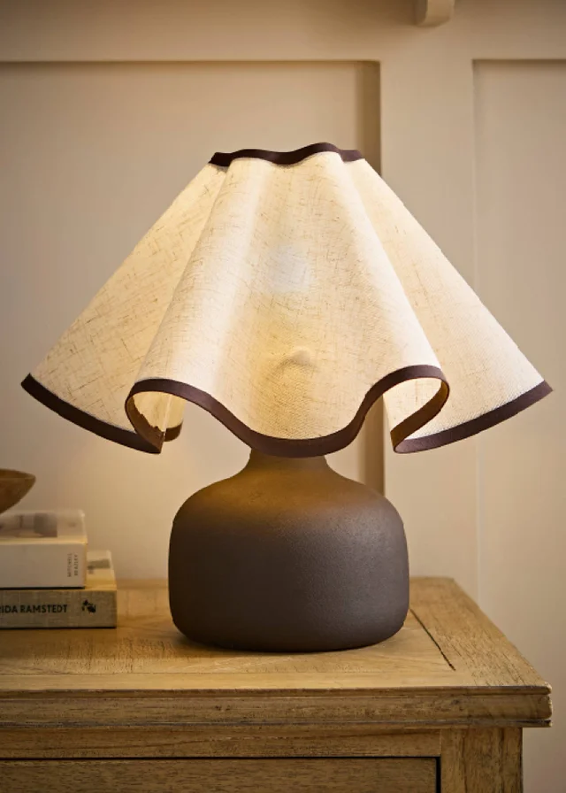 ValueLights Emilia Brown Table Lamp with Wavey Shade and Warm White Bulb