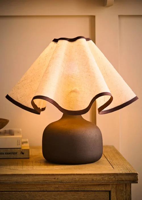 ValueLights Emilia Brown Table Lamp with Wavey Shade and Warm White Bulb - One Size Image 2