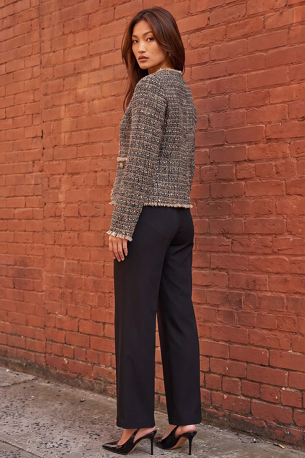 Roman Brown Boucle Frayed Edge Jacket - 12 Image 4