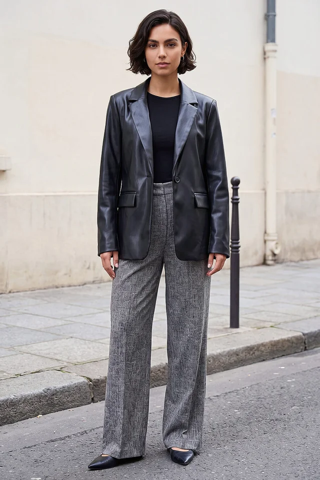 Roman Black Faux Leather Blazer
