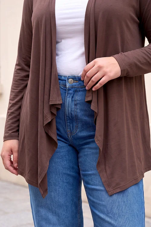 Roman Chocolate Curve Waterfall Front Jersey Cardigan - 26-28 Image 4