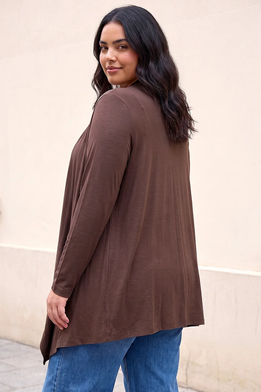 Roman Chocolate Curve Waterfall Front Jersey Cardigan - 26-28 Image 3