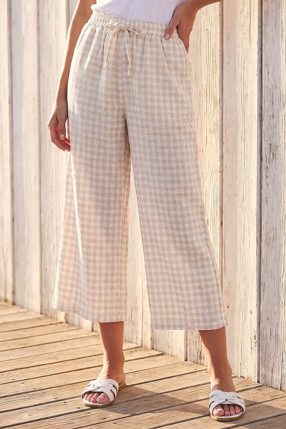 Roman Beige Gingham Crop Leg Trouser - 10 Image 1
