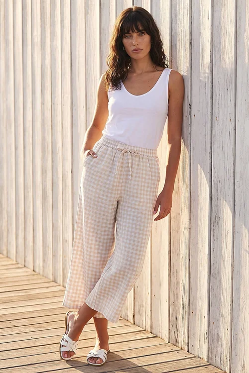 Roman Beige Gingham Crop Leg Trouser - 10 Image 2