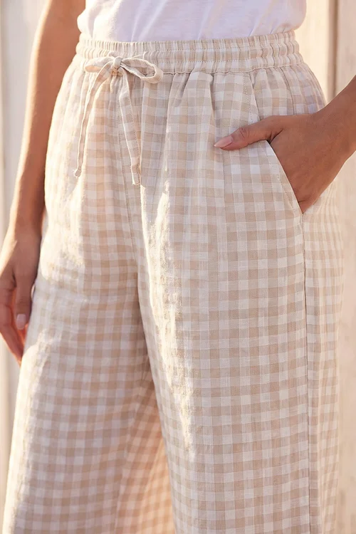 Roman Beige Gingham Crop Leg Trouser - 10 Image 4