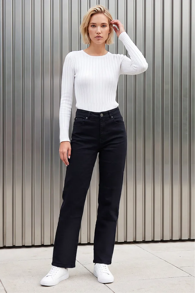 Roman Black Straight Leg Stretch Jeans