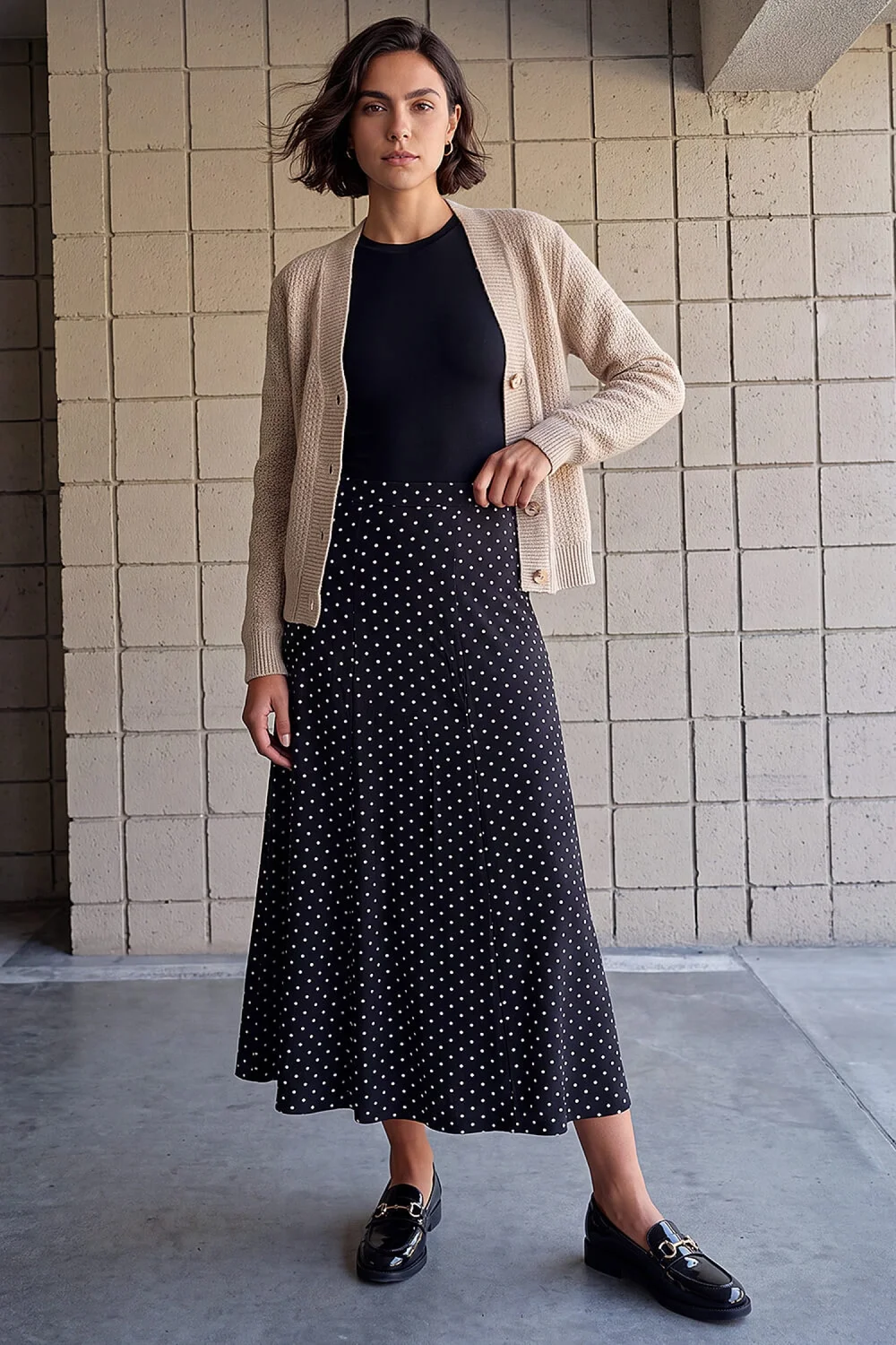 Roman Black Polka Dot Midi Skirt - 18 Image 2