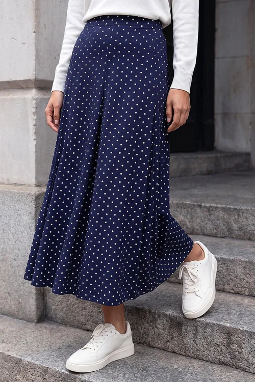 Roman Navy Polka Dot Midi Skirt - 14 Image 1