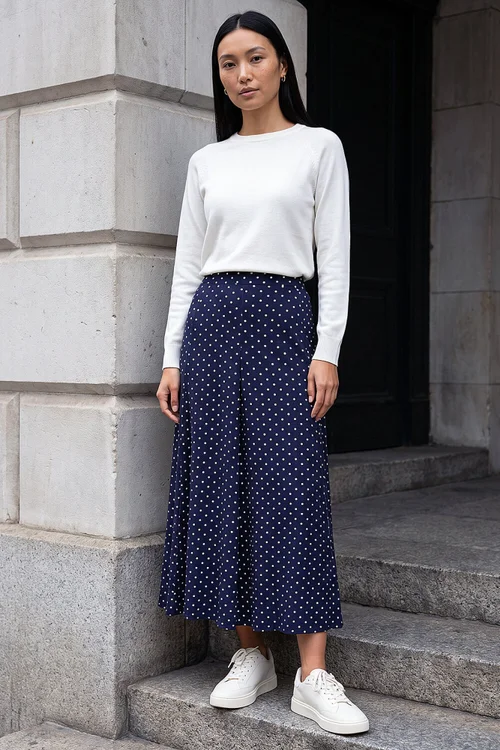 Roman Navy Polka Dot Midi Skirt - 14 Image 2