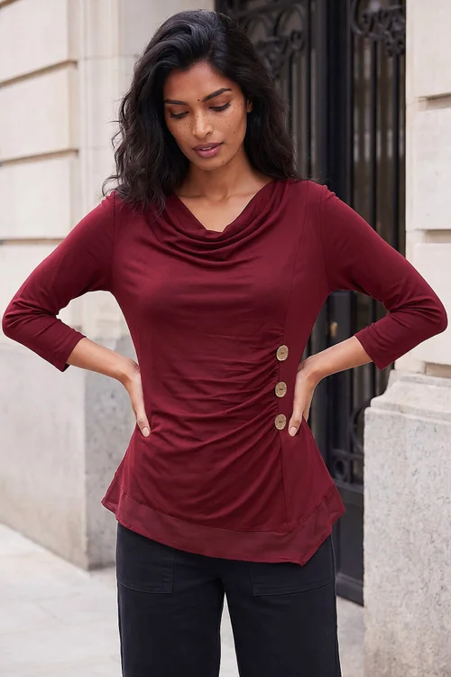Roman Burgundy Button Detail Chiffon Hem Top - 18 Image 1