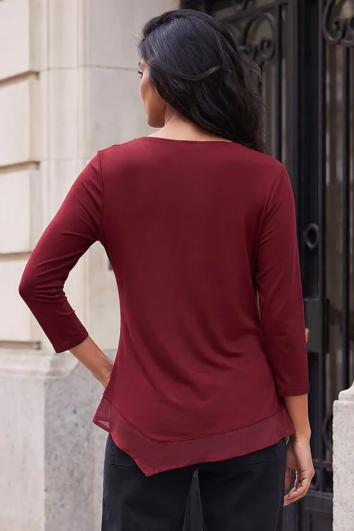 Roman Burgundy Button Detail Chiffon Hem Top - 18 Image 3