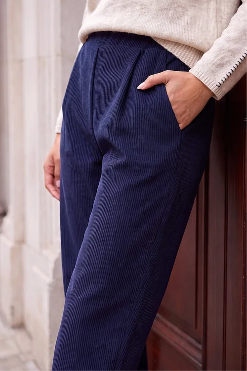 Roman Navy Petite Tuck Front Corduroy Trouser - 8 Image 4
