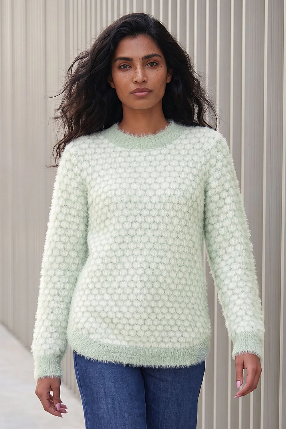 Roman Mint Fluffy Spot Curved Hem Jumper - 14 Image 1