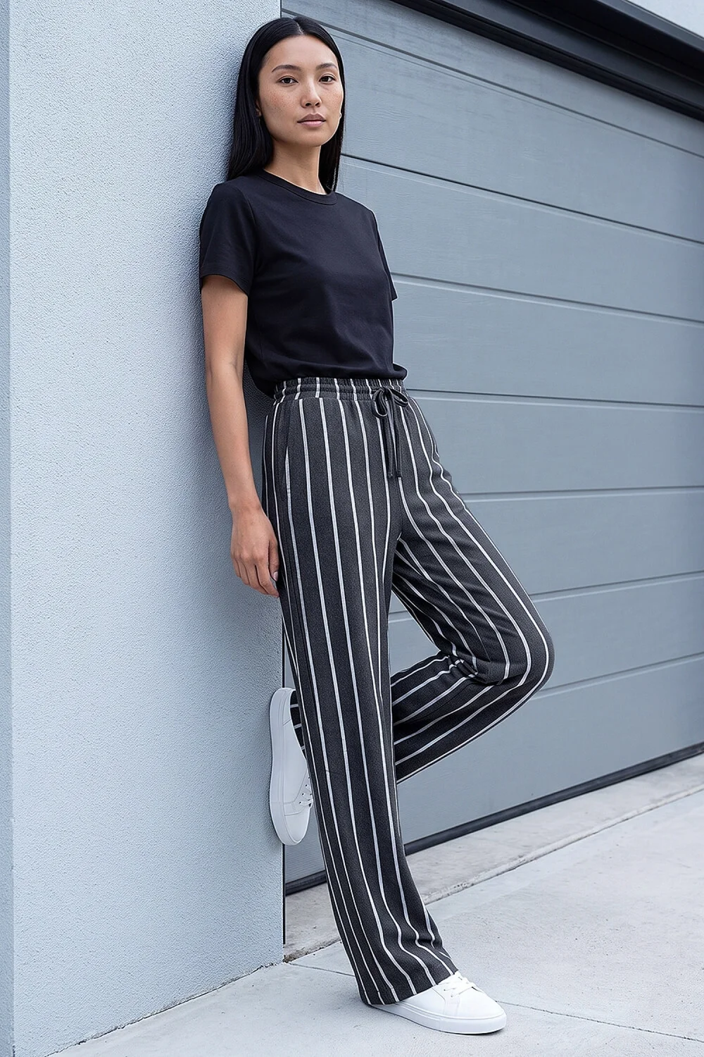 Roman Grey Stripe Drawstring Stretch Trouser - 12 Image 1