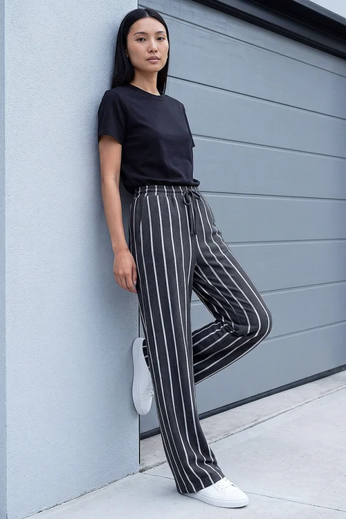 Roman Grey Stripe Drawstring Stretch Trouser - 12 Image 1