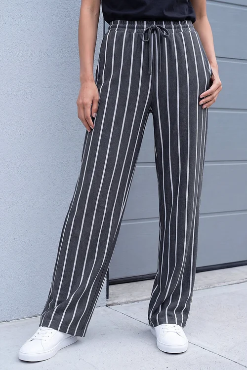 Roman Grey Stripe Drawstring Stretch Trouser - 12 Image 2