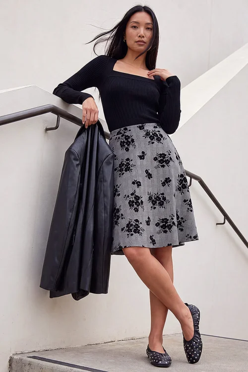 Roman Black Check Floral Skater Skirt - 16 Image 2