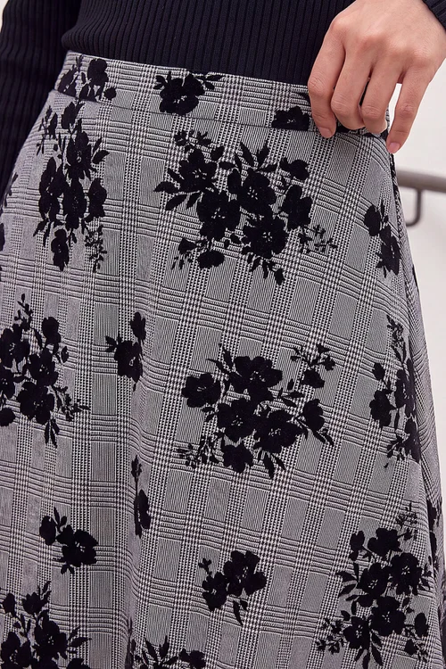 Roman Black Check Floral Skater Skirt - 16 Image 4
