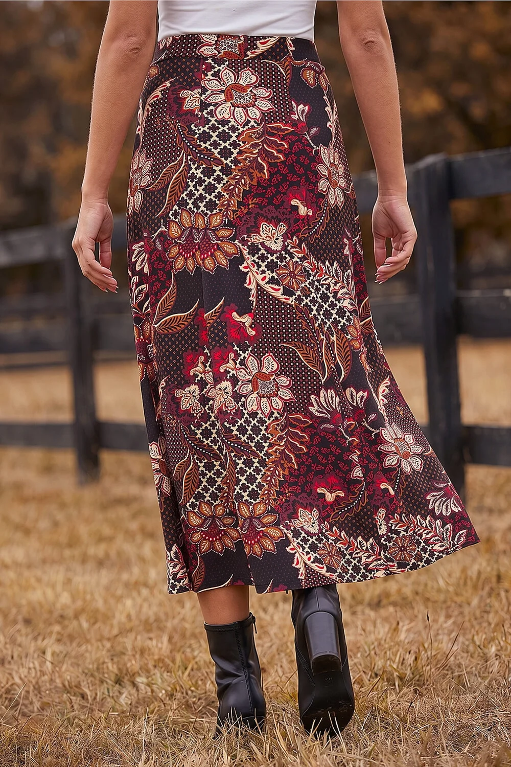 Roman Red Floral Paisley Print Skirt - 16 Image 3