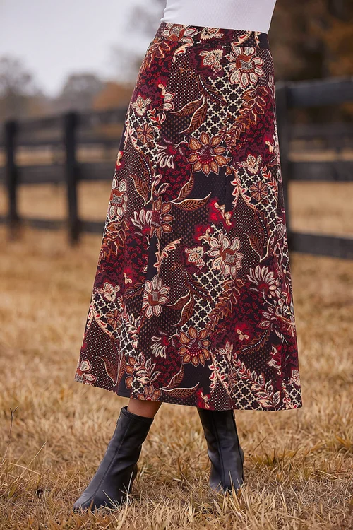 Roman Red Floral Paisley Print Skirt - 16 Image 1