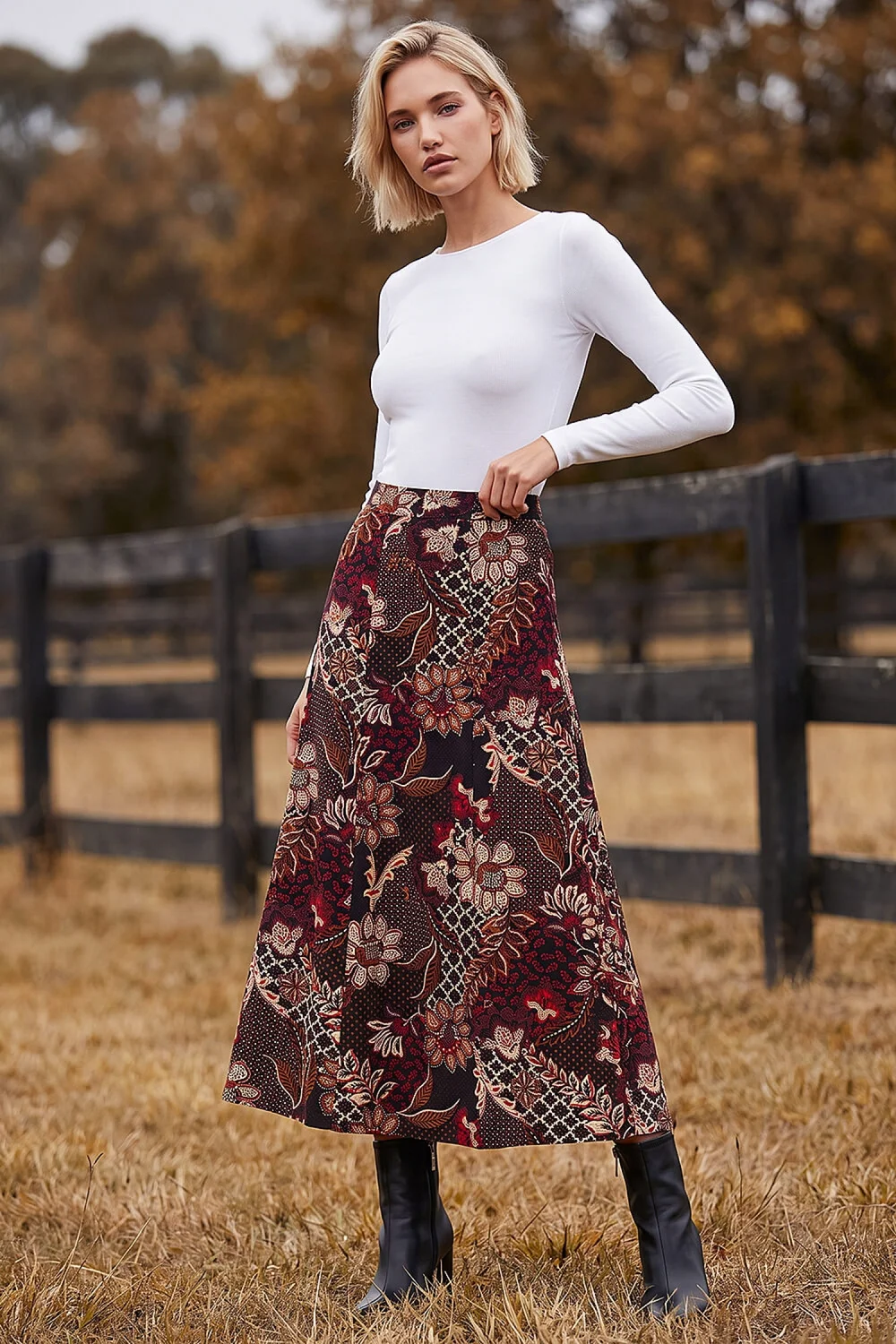 Roman Red Floral Paisley Print Skirt - 16 Image 2