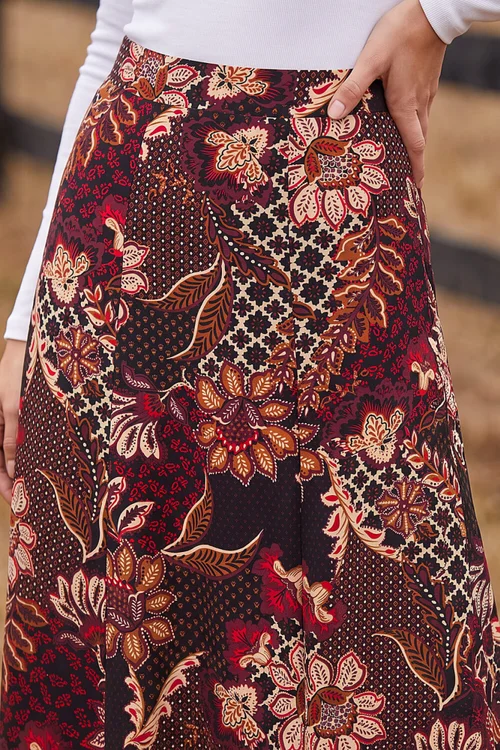 Roman Red Floral Paisley Print Skirt - 16 Image 4