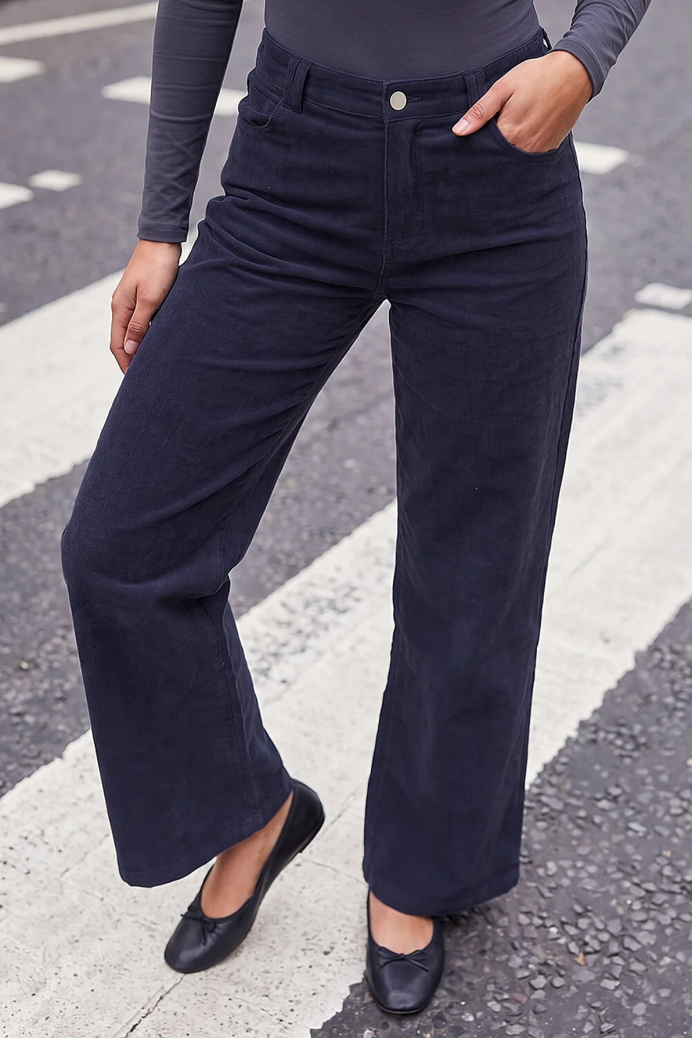 Roman Grey Petite Baby Corduroy Wide Leg Trouser - 14 Image 1