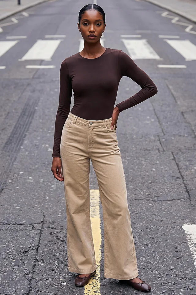 Roman Stone Petite Baby Corduroy Wide Leg Trouser