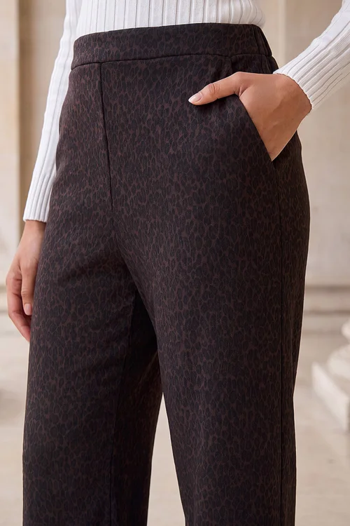 Roman Chocolate Petite Animal Print Stretch Trouser - 18 Image 4