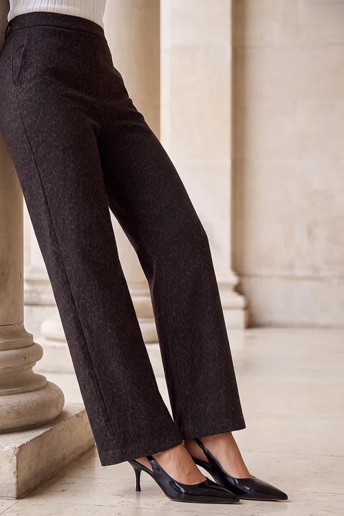 Roman Chocolate Petite Animal Print Stretch Trouser - 18 Image 2