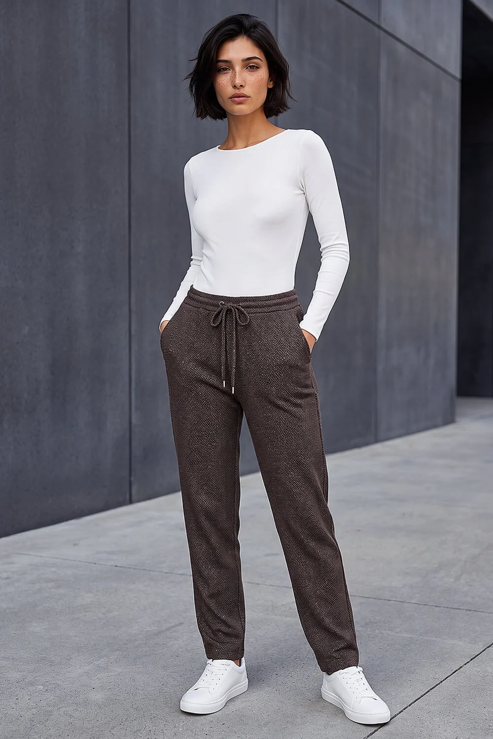 Roman Chocolate Petite Abstract Stretch Trousers - 18 Image 1