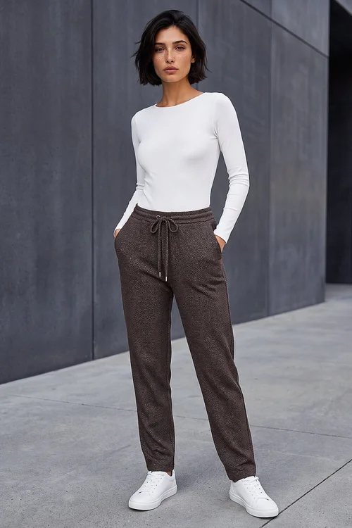 Roman Chocolate Petite Abstract Stretch Trousers - 18 Image 1