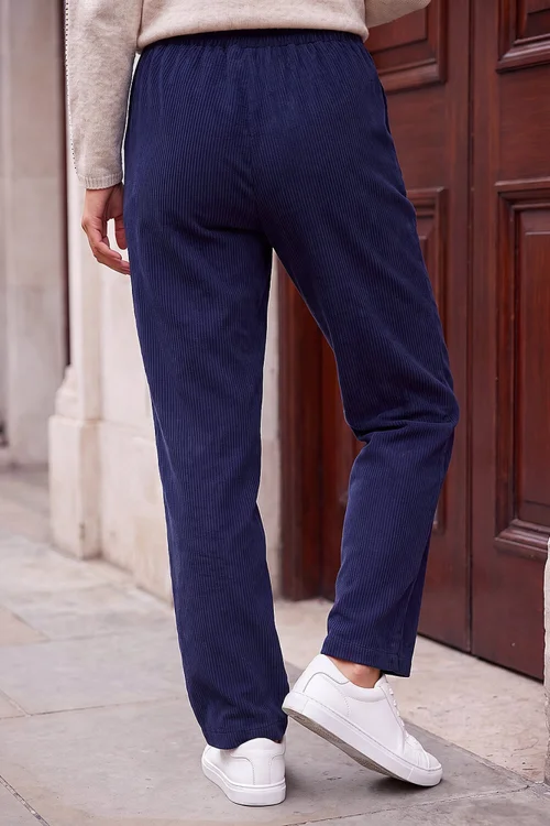 Roman Navy Petite Tuck Front Corduroy Trouser - 10 Image 3