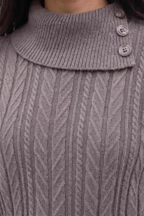 Roman Taupe Petite Buttoned Cable Knit Jumper - 12 Image 4